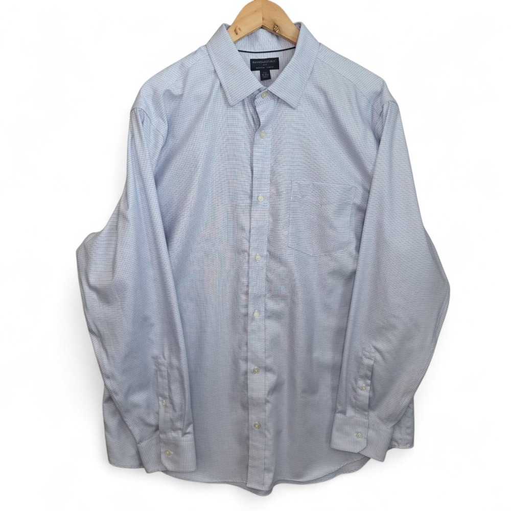 Banana Republic Dress Shirt Mens 18-18.5 XXL Blue Button No Iron Slim Fit Career